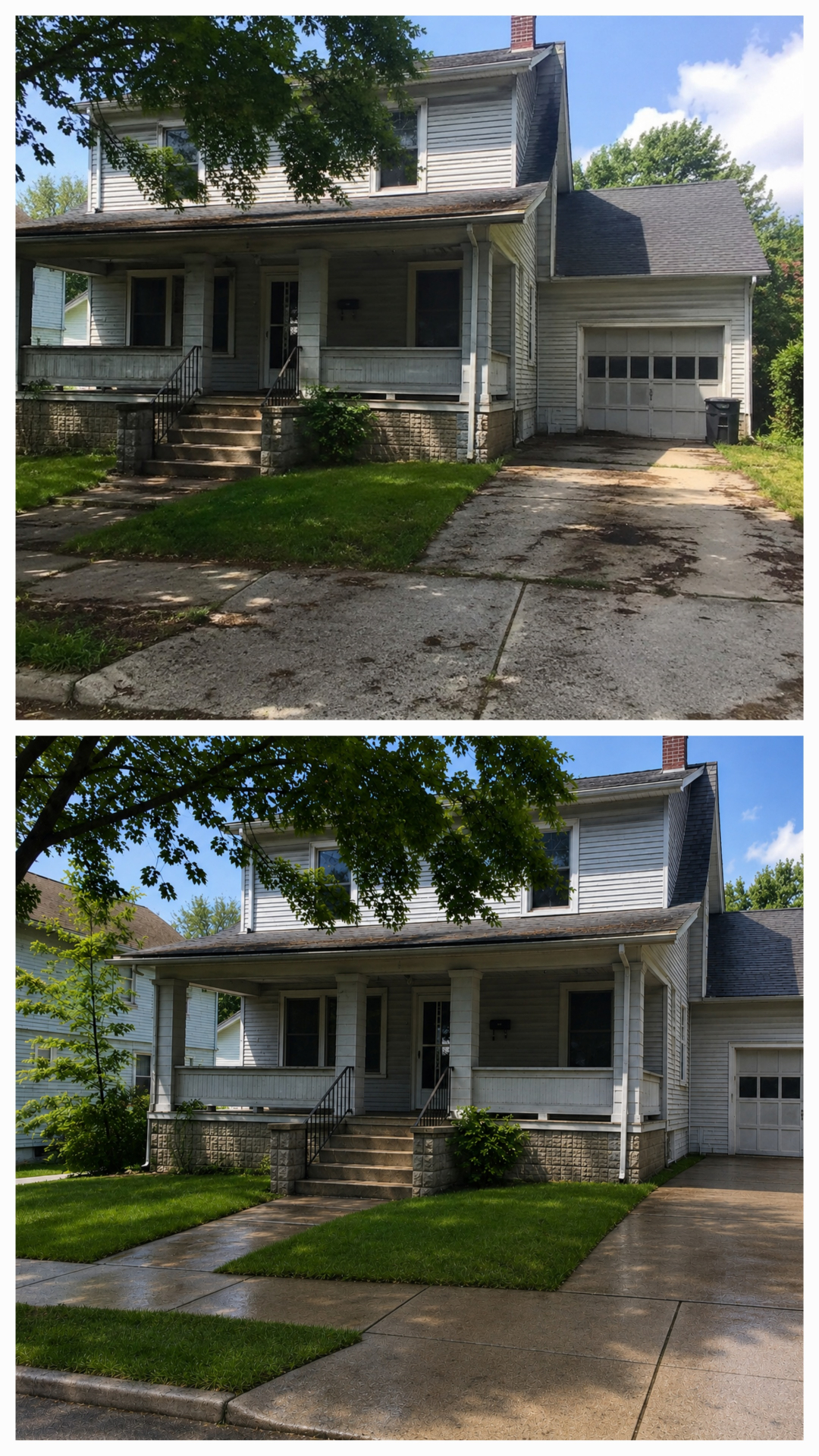 Tulsa house exterior and driveway before and after power washing