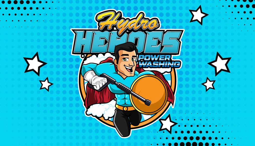 Hydro Heroes Power Washing — cartoon hero mascot